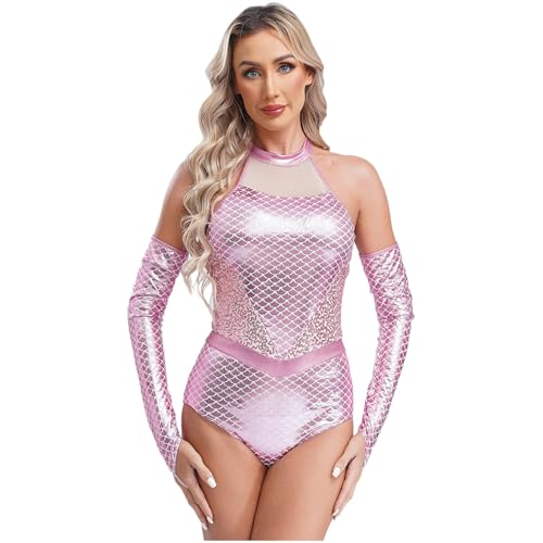 renvena Damen Meerjungfrau Kostüm Glänzend Metallic Bodysuit Ärmellos Body mit Armstulpen Shiny Fasching Karneval Rollenspiel Kostüm Rosa M renvena Damen Meerjungfrau Kostüm Glänzend Metallic Bodysuit Ärmellos Body mit Armstulpen Shiny Fasching Karneval Rollenspiel Kostüm Rosa M von renvena