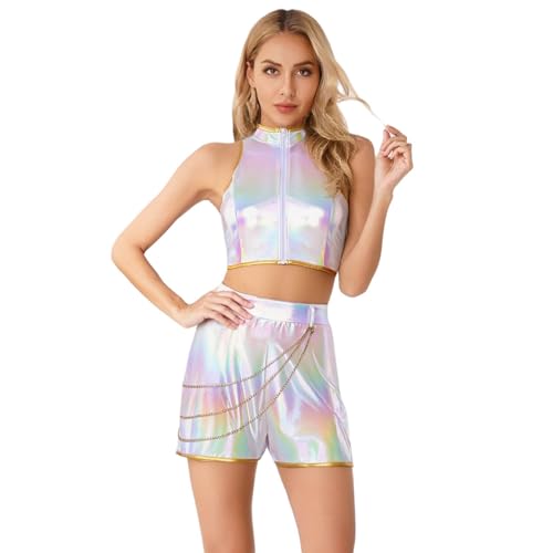 renvena Damen Metallisch Tank Top Hotpants Shorts Jäger Kostüm Anime Cosplay Outfit Zweiteiler Tanzkostüm Halloween Fasching Aufführung Schillerndes Weiß M renvena Damen Metallisch Tank Top Hotpants Shorts Jäger Kostüm Anime Cosplay Outfit Zweiteiler Tanzkostüm Halloween Fasching Aufführung Schillerndes Weiß M von renvena