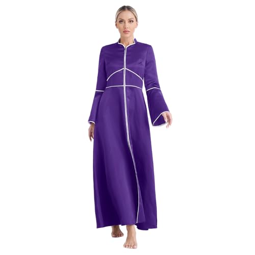 renvena Damen Soutane Priesterin Kostüm Klerus Robe Maxikleid Langarm Mantel mit Flared Ärmeln Kirche Pfarrer Karneval Fasching Kostüm Violett 4XL von renvena