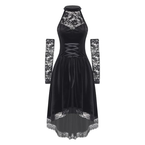 renvena Damen Vampir Kostüm Neckholder High Low Kleid Samt Partykleid mit Armstulpen Halloween Gothic Punk Hexe Kostüm Karneval Schwarz XXL renvena Damen Vampir Kostüm Neckholder High Low Kleid Samt Partykleid mit Armstulpen Halloween Gothic Punk Hexe Kostüm Karneval Schwarz XXL von renvena