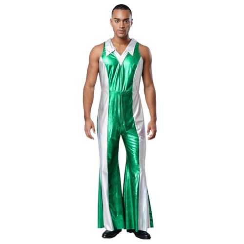renvena Herren Glänzend Jumpsuit Einteiler Anzug Overall Ärmellos Schlager mit Kontrastfarbe Hippie Disco Outfit Halloween Rave Party Kostüm Grün XXL renvena Herren Glänzend Jumpsuit Einteiler Anzug Overall Ärmellos Schlager mit Kontrastfarbe Hippie Disco Outfit Halloween Rave Party Kostüm Grün XXL von renvena