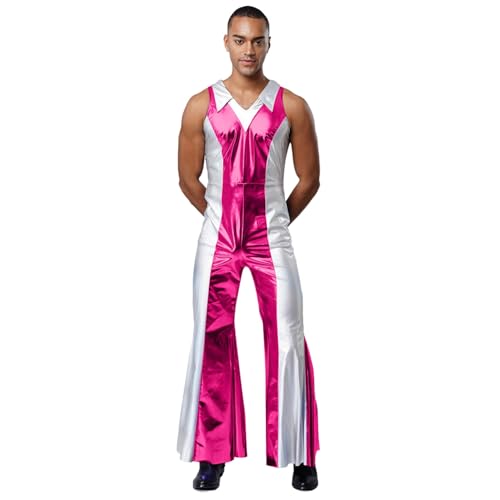 renvena Herren Glänzend Jumpsuit Einteiler Anzug Overall Ärmellos Schlager mit Kontrastfarbe Hippie Disco Outfit Halloween Rave Party Kostüm Hot Pink XL renvena Herren Glänzend Jumpsuit Einteiler Anzug Overall Ärmellos Schlager mit Kontrastfarbe Hippie Disco Outfit Halloween Rave Party Kostüm Hot Pink XL von renvena
