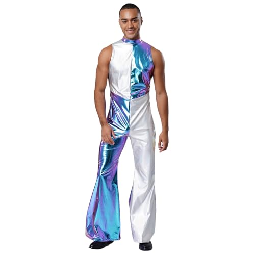 renvena Herren Glänzend Jumpsuit Einteiler Body Ärmellos Farbblock Overall Schlager Hippe Disco Kostüm Halloween Fasching Karneval Blau L renvena Herren Glänzend Jumpsuit Einteiler Body Ärmellos Farbblock Overall Schlager Hippe Disco Kostüm Halloween Fasching Karneval Blau L von renvena