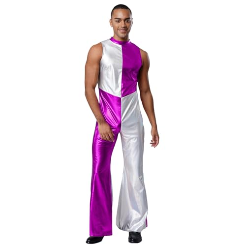 renvena Herren Glänzend Jumpsuit Einteiler Body Ärmellos Farbblock Overall Schlager Hippe Disco Kostüm Halloween Fasching Karneval Violett M renvena Herren Glänzend Jumpsuit Einteiler Body Ärmellos Farbblock Overall Schlager Hippe Disco Kostüm Halloween Fasching Karneval Violett M von renvena