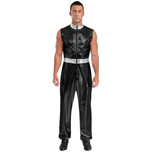renvena Herren Glänzend Overall Jumpsuit Ärmellos Einteiler Raumfahrer Anzug Astronaut Weltraumfahrer Kostüm Halloween Karneval Kostüm Schwarz 3XL renvena Herren Glänzend Overall Jumpsuit Ärmellos Einteiler Raumfahrer Anzug Astronaut Weltraumfahrer Kostüm Halloween Karneval Kostüm Schwarz 3XL von renvena