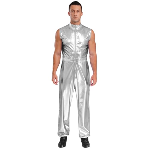 renvena Herren Glänzend Overall Jumpsuit Ärmellos Einteiler Raumfahrer Anzug Astronaut Weltraumfahrer Kostüm Halloween Karneval Kostüm Silber S renvena Herren Glänzend Overall Jumpsuit Ärmellos Einteiler Raumfahrer Anzug Astronaut Weltraumfahrer Kostüm Halloween Karneval Kostüm Silber S von renvena