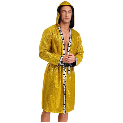 renvena Herren Glitzer Boxer Mantel Kimono Boxing Robe mit Kapuze Pailletten Jacke Bademantel Muay Thai Kickboxer Training Outfit Gold 3XL renvena Herren Glitzer Boxer Mantel Kimono Boxing Robe mit Kapuze Pailletten Jacke Bademantel Muay Thai Kickboxer Training Outfit Gold 3XL von renvena