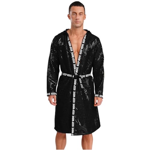 renvena Herren Glitzer Boxer Mantel Kimono Boxing Robe mit Kapuze Pailletten Jacke Bademantel Muay Thai Kickboxer Training Outfit Schwarz M renvena Herren Glitzer Boxer Mantel Kimono Boxing Robe mit Kapuze Pailletten Jacke Bademantel Muay Thai Kickboxer Training Outfit Schwarz M von renvena