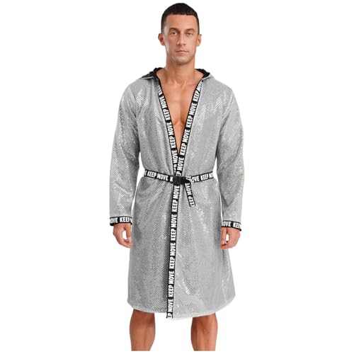 renvena Herren Glitzer Boxer Mantel Kimono Boxing Robe mit Kapuze Pailletten Jacke Bademantel Muay Thai Kickboxer Training Outfit Silber L renvena Herren Glitzer Boxer Mantel Kimono Boxing Robe mit Kapuze Pailletten Jacke Bademantel Muay Thai Kickboxer Training Outfit Silber L von renvena