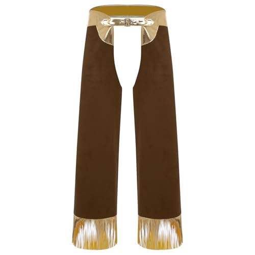 renvena Herren Metallic Cowboyhose Lang Hose Chaps Überzughose mit Quasten Saum Vintage Western Kostüm Fasching Karneval Outfit Braun L renvena Herren Metallic Cowboyhose Lang Hose Chaps Überzughose mit Quasten Saum Vintage Western Kostüm Fasching Karneval Outfit Braun L von renvena