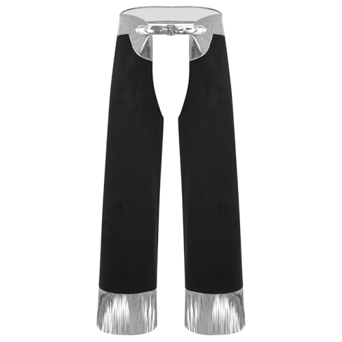 renvena Herren Metallic Cowboyhose Lang Hose Chaps Überzughose mit Quasten Saum Vintage Western Kostüm Fasching Karneval Outfit Silber 3XL renvena Herren Metallic Cowboyhose Lang Hose Chaps Überzughose mit Quasten Saum Vintage Western Kostüm Fasching Karneval Outfit Silber 3XL von renvena