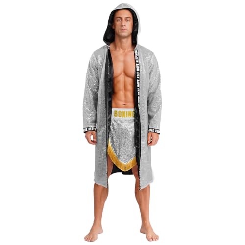 renvena Herren Muay Thai Kickboxer Kostüm Pailletten Mantel Robe mit Kapuzen Boxen Shorts Mottparty Fasching Karneval Kostüm Silber L renvena Herren Muay Thai Kickboxer Kostüm Pailletten Mantel Robe mit Kapuzen Boxen Shorts Mottparty Fasching Karneval Kostüm Silber L von renvena