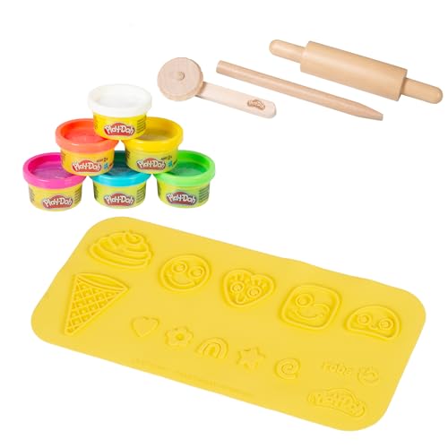 roba x Play-Doh Starterset - 3D-Kreativmatte, FSC-Holzwerkzeuge, 6 Knetdosen - Kreatives & pädagogisch wertvolles Geschenk - Für Kinder ab 3 Jahren von roba