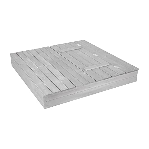 roba Sandkasten Outdoor + mit Abdeckung - Aufklappbare Sitzbank, 2 Spielwannen & 4 abnehmbare Sitzplatten als Deckel - Wetterfestes Holz grau lasiert von roba