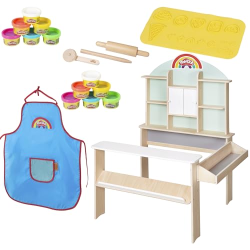 roba x Play-Doh Kaufladen für Kinder - Spielset aus FSC Holz mit 12 Knetdosen, 3 Holzwerkzeugen, Schürze & 3D-Kreativmatte - Pädagogisch wertvoll - Ab 3 Jahren roba x Play-Doh Kaufladen für Kinder - Spielset aus FSC Holz mit 12 Knetdosen, 3 Holzwerkzeugen, Schürze & 3D-Kreativmatte - Pädagogisch wertvoll - Ab 3 Jahren von roba