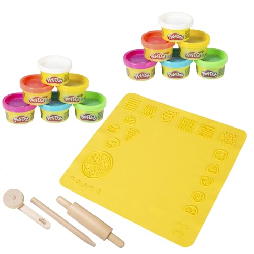 roba x Play-Doh Nachhaltiges Spielset - Extragroße 3D-Kreativmatte, 12 Knetdosen, FSC-Holzwerkzeuge - Pädagogisch wertvoll & spielbereit - Für Kinder ab 3 Jahren von roba