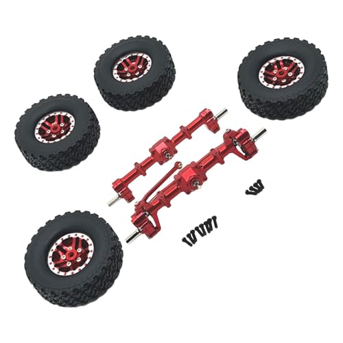 rockible 1/12 Vorder- und Hinterachsensatz Metallachsengehäuse mit Reifenklemmrädern RC Autoachsen für D96, ROT von rockible