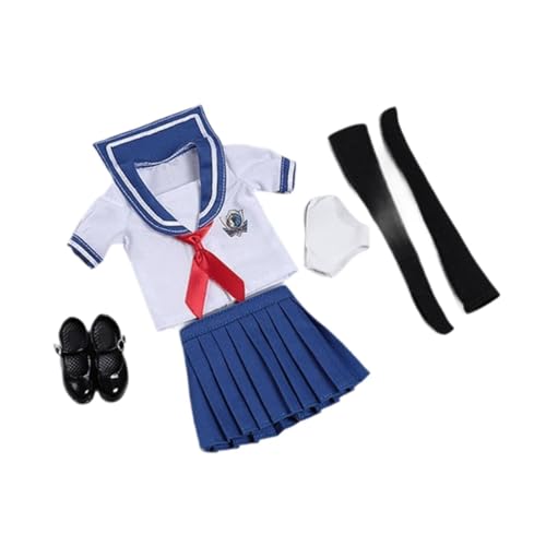 rockible 1/6 Schuluniform-Set Action-Figur-Kleidung Kurzarm-Set Schwarze Socken Stilvolles Kostüm-Outfit für 12-Zoll-weibliche Figuren, BLAU von rockible