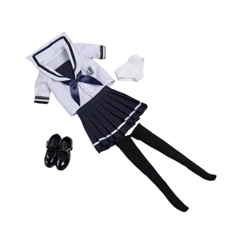 rockible 1/6 Schuluniform-Set Action-Figur-Kleidung Kurzarm-Set Schwarze Socken Stilvolles Kostüm-Outfit für 12-Zoll-weibliche Figuren, Dunkelblau von rockible