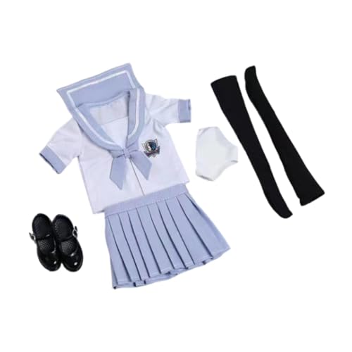 rockible 1/6 Schuluniform-Set Action-Figur-Kleidung Kurzarm-Set Schwarze Socken Stilvolles Kostüm-Outfit für 12-Zoll-weibliche Figuren, Hellblau von rockible