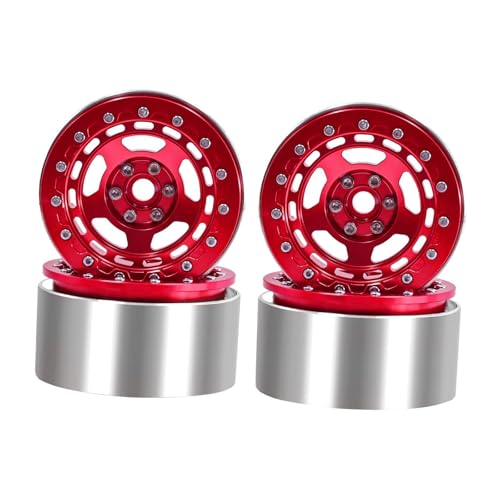 rockible 4X RC Felgensatz 2,2 ''Beadlock Rad Metall Felgennabe Simulierte Retro Räder für D90, Rot von rockible