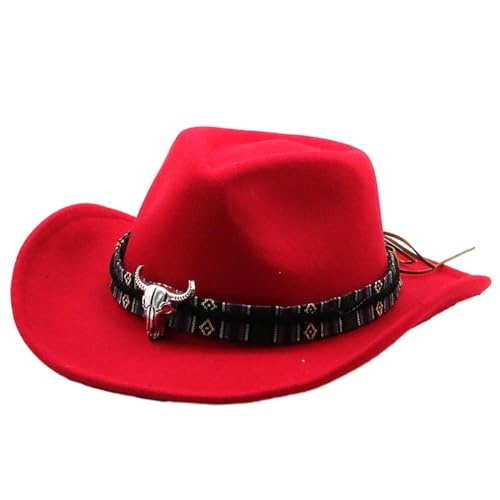 rockible Cowboy-Hut, Outdoor-Hut, warm, stilvoll, breite Krempe, Cosplay-Sonnenschutz, Cowgirl-Hut für Straßen-Themenparty, Wandern, Rot von rockible