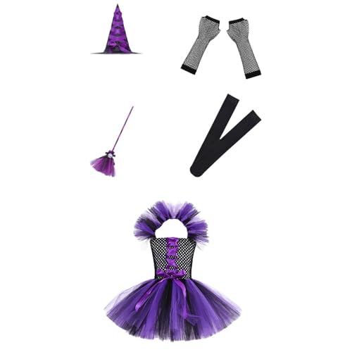 rockible Halloween Hexenkostüm Kinder Mädchen Ballkleid Halloween Kostüm, L with Accessories von rockible