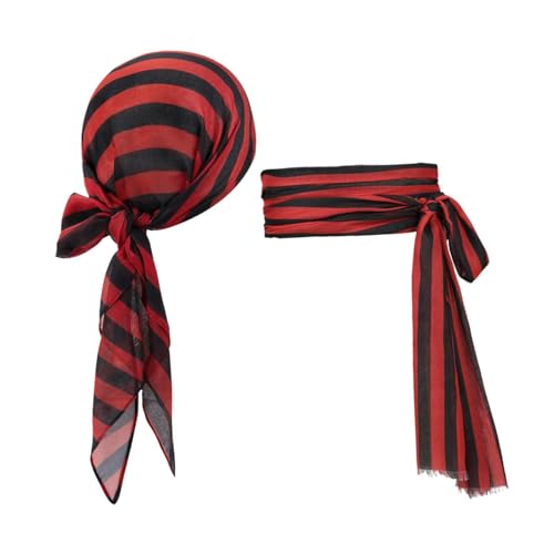 rockible Halloween Piratenkostüm Set Turban Schärpe Cosplay Kostüm Requisiten für Partygeschenke, Schwarz Rot von rockible