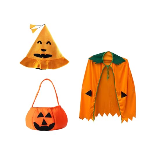 rockible Halloween-Set aus Kürbis-Umhang, Mütze und Tasche für Kinder, Schal, Umhang für Partys von rockible