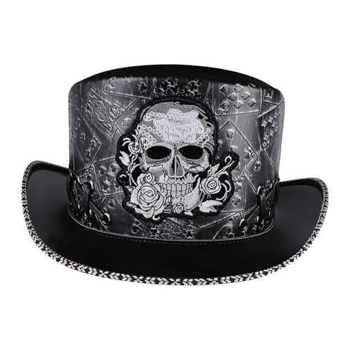 rockible Halloween-Zylinder, Kopfbedeckung für Männer und Frauen für Erwachsene, Hut mit Vintage-Totenkopf-Aufdruck, Steampunk-Zylinder für Party, Maskerade, von rockible