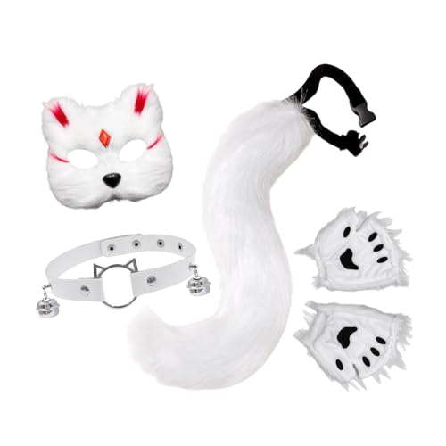 rockible Katzen-Maske und Schwanz-Set, Cosplay-Kostüm-Set für Geburtstags-Bühnenauftritte, Weiß Rot rockible Katzen-Maske und Schwanz-Set, Cosplay-Kostüm-Set für Geburtstags-Bühnenauftritte, Weiß Rot von rockible