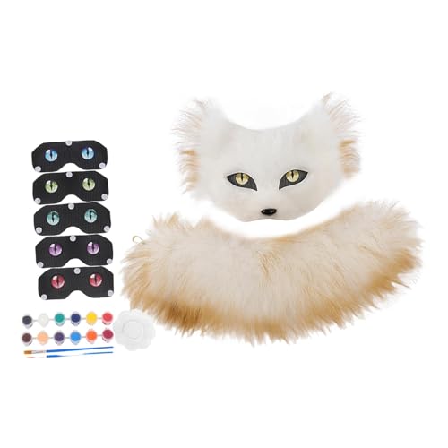 rockible Maske und Schwanz Set süßes Cosplay Kostüm Zubehör für Abschlussball Karneval, Weiß Gelb rockible Maske und Schwanz Set süßes Cosplay Kostüm Zubehör für Abschlussball Karneval, Weiß Gelb von rockible