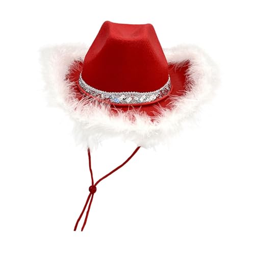 rockible Roter Cowgirlhut, Cowboyhut für Kostüme, Halloween-Konzerte, Gewöhnliche Feder von rockible