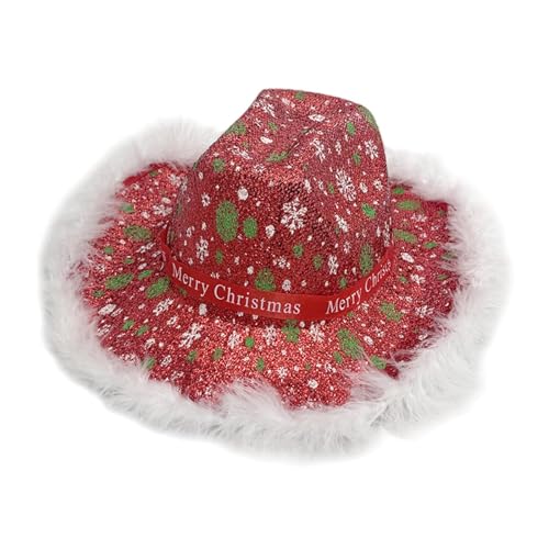 rockible Weihnachts-Cowboyhut, Weihnachtshüte für Karneval, Feiertage, Rollenspiele, Rot mit Weißem Rand von rockible