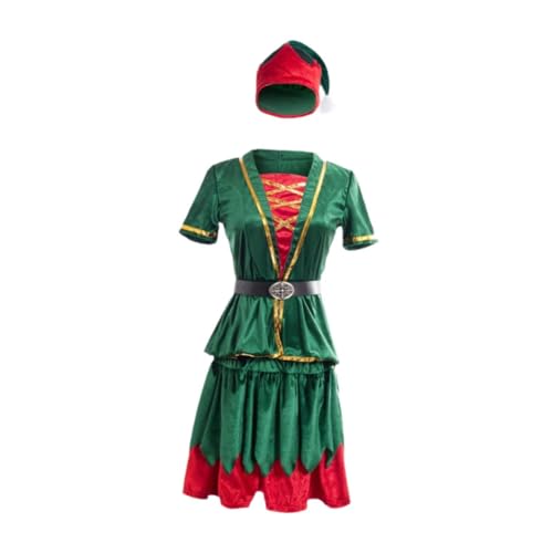 rockible Weihnachtskostüm, Kleid, Hut, Taillengürtel, Set, dekorative Weihnachts-Outfits für Karneval, M von rockible