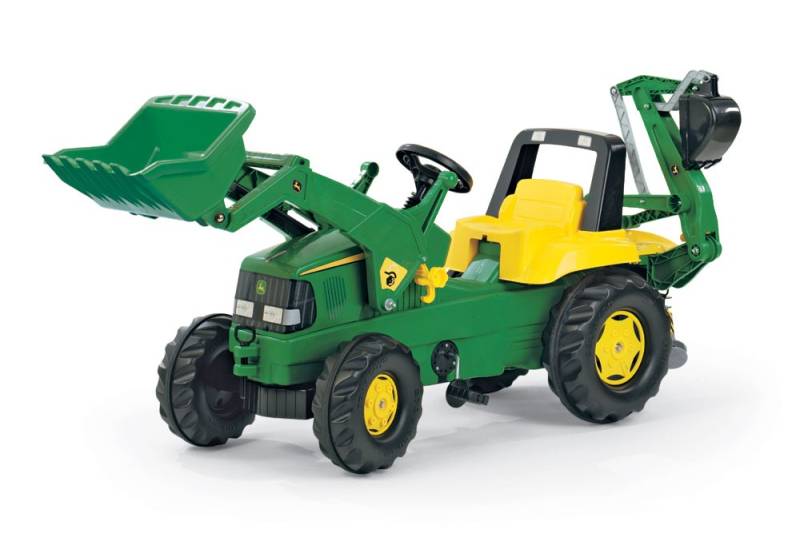 Trettraktor rollyJunior John Deere mit Heckbagger und Lader von rolly toys