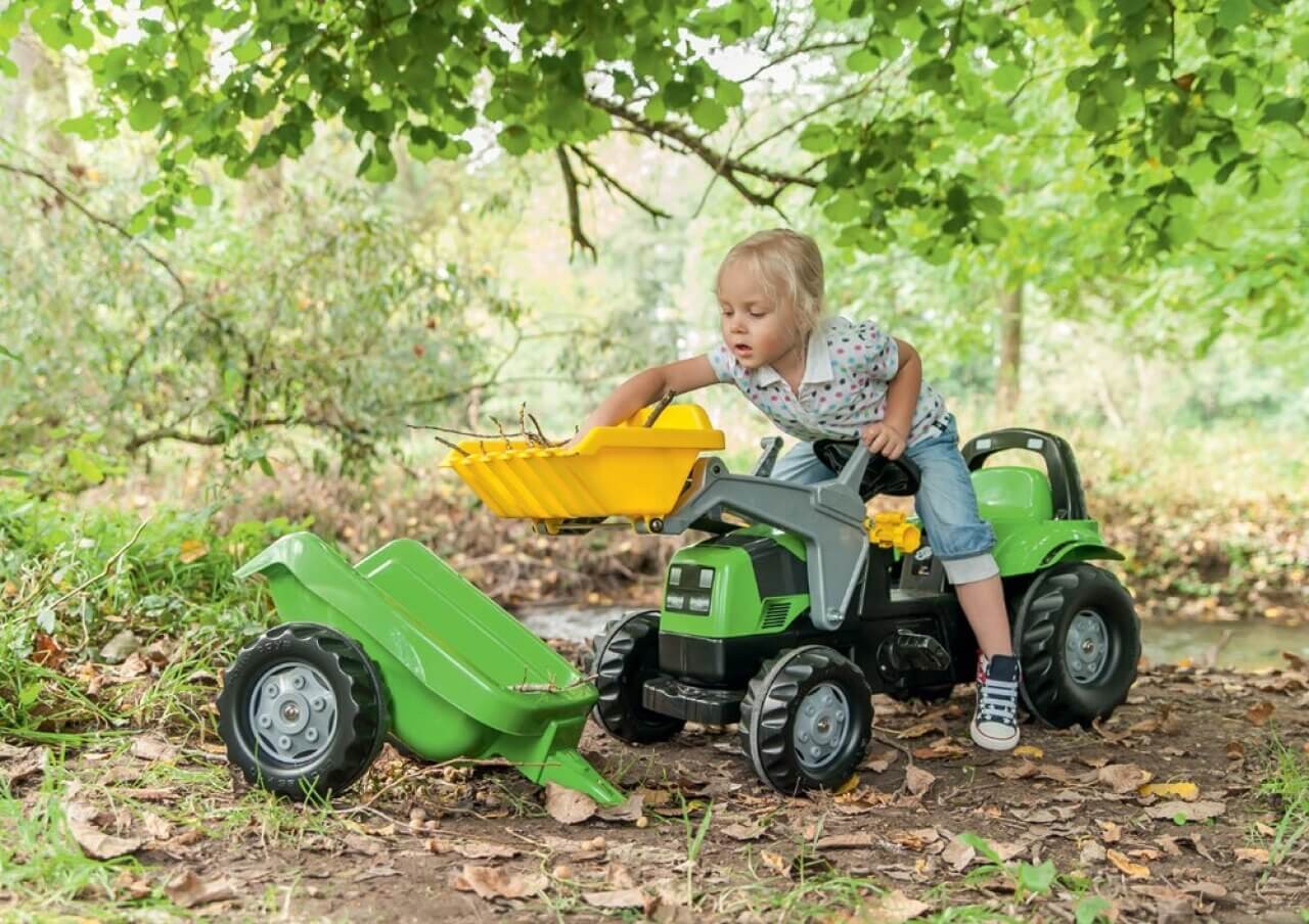 Trettraktor rollyKid Deutz-Fahr mit Lader und Anhänger von rolly toys