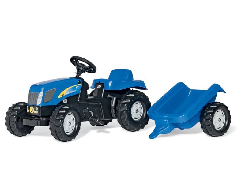 Trettraktor rollyKid New Holland, Farbe blau mit Anhänger von rolly toys