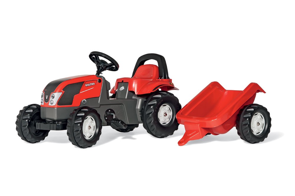 Trettraktor rollyKid Valtra mit Überrollbügel und Anhänger B-Ware von rolly toys