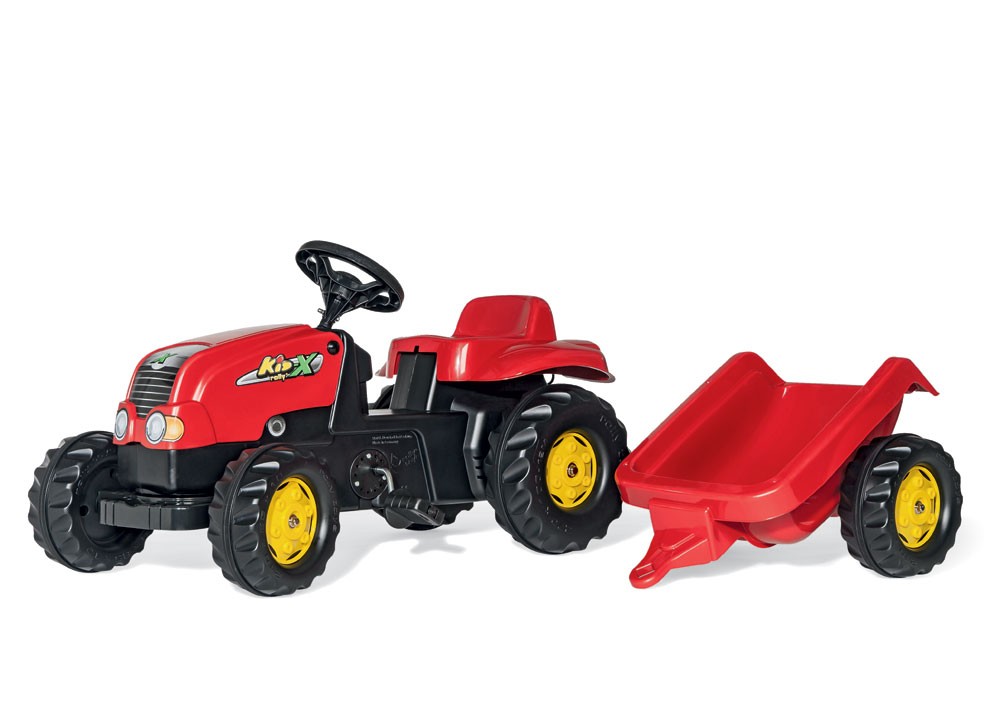 Trettraktor rollyKid X, Farbe rot, mit Anhänger von rolly toys