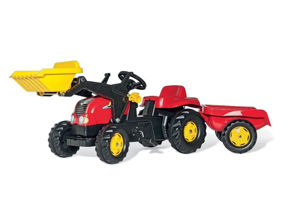 Trettraktor rollyKid X, Farbe rot, mit Schaufellader und Anhänger von rolly toys