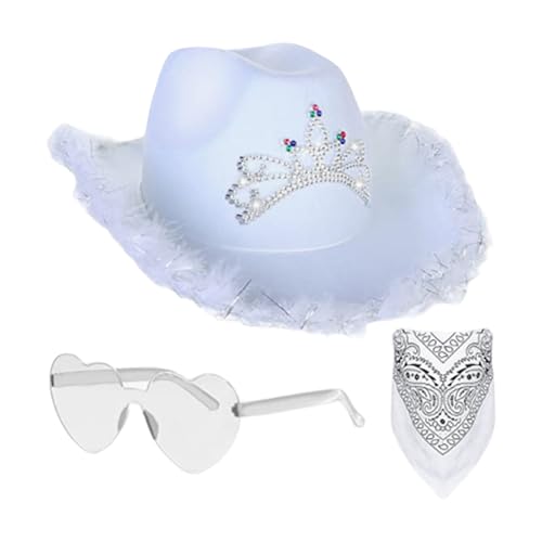 rongweiwang 3 Stück rosa Kostüm Hut mit Federn Karneval 3 Stück/Los Damen rosa Cowboy Filzbrille Cowgirl Fancy Adult Cowgirl, C von rongweiwang