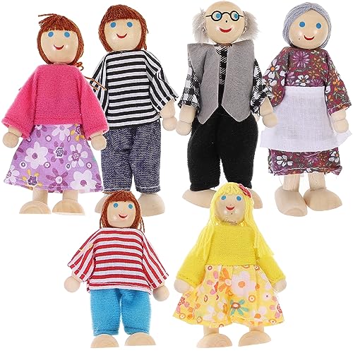 ROSENICE 6pcs Holzpuppe Spielzeug Cartoon Familie Puppen für Kinder Spiel Haus von rosenice