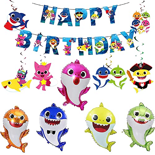 Baby Hai Geburtstag Dekorationen Partyzubehör für Kinder Baby Shark Luftballons Baby Shark Folienballons Baby Hai Hängende Wirbel Party Dekorationen Baby Shark Geburtstag Dekorationen Banner von Buosha