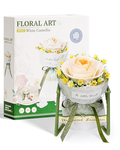 ROWOOD 3D Puzzle DIY Blumen Weiße Kamelie mit Ständer, Künstlerische Blumen Modellbausatz zu Montieren, Bausatz Handwerk Set für Erwachsene，Elegante Dekoration, Einzigartige Geschenke von rowood