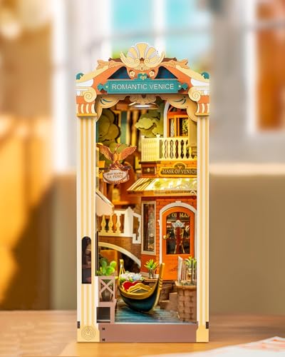 ROWOOD Book Nook Romantisches Venedig, DIY Booknook Kit Für Erwachsene Und Miniatur Haus Mit LED Lichtern, 3D Puzzle Modellbau, Bücherregal Dekoration Und Kreative von rowood