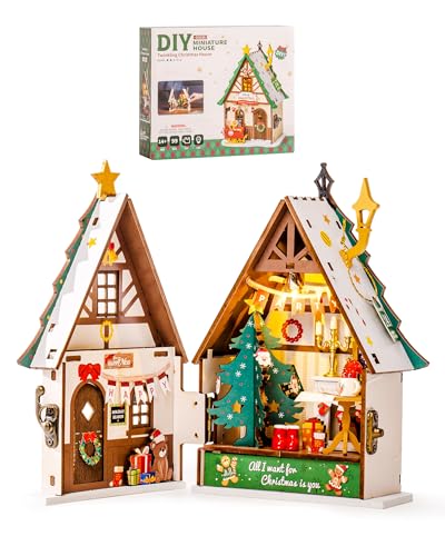 ROWOOD DIY Puppenhaus Miniatur Weihnachtsbausatz - Hochwertiges Puppenhaus aus Holz - Miniatur Haus DIY Bastelset für Erwachsene - Kreativer DIY Puppenhaus Bausatz für Festliche Dekoration von rowood