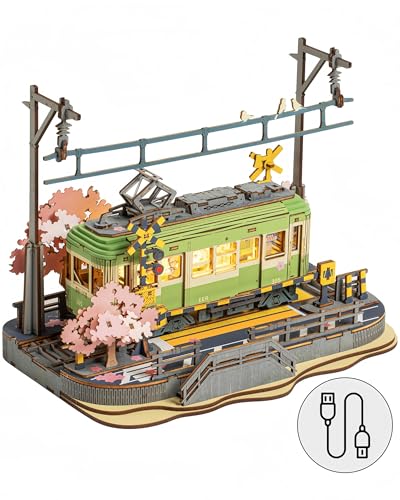 ROWOOD Sakura Journey 3D Puzzle Aus Holz, Modellbausätze Für Erwachsene Zum Bauen, DIY Japanische Sakura-Straßenbahn-Bausätze, Ideal Als Weihnachts Und Geburtstagsgeschenk von rowood