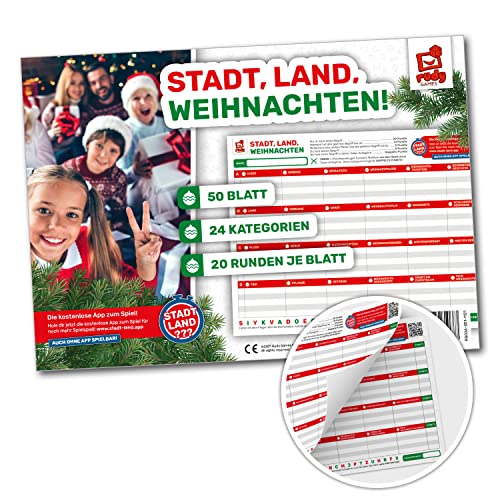 Rudy Games - Stadt, Land, Weihnachten - Stadt, Land, Fluss Vorlage Block für Kinder und Familien - Wichtelgeschenk | Familienspiel | Mitbringsel…… von RUDY GAMES