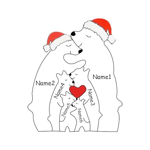 Holzbär Familienpuzzle mit Namen, Weihnachten Personalisierte Bär Familie Holzkunst Puzzle, Holz Familie Puzzle mit 2-7 Namen, Geschenke für Mama Papa Familie Muttertag Vatertag (6 Namen) von rujjftsy